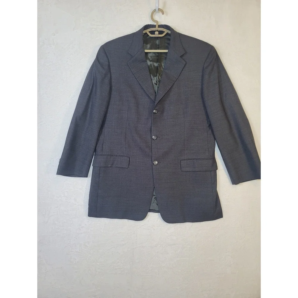 Vintage Burberry Relaxed 41R Wool Career Blazer Office Sport Coat Charcoal Gray
